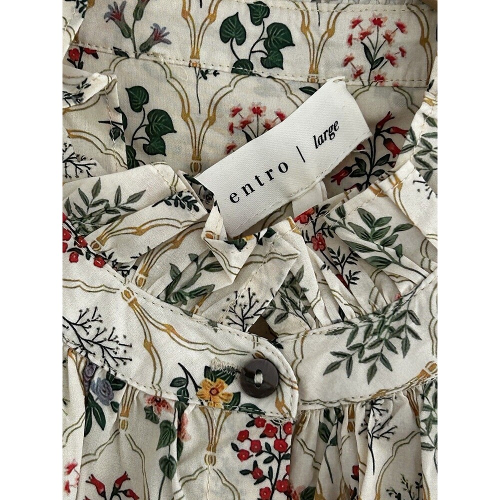 New Entro Garden Party Top Size Large Button Front Ruffle Collar Puff Sleeve - Picture 5 of 9